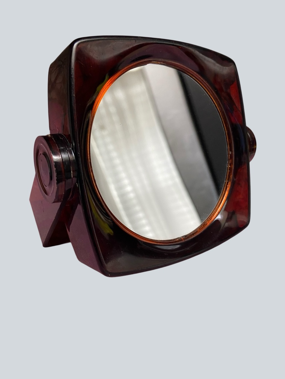 Vintage Amber Flip Vanity Mirror 1970s Tortoise Plastic Double Sided Tilt Mirror